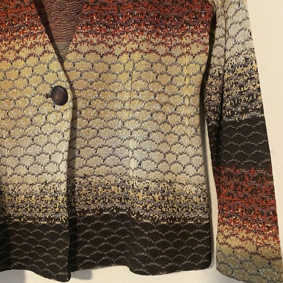 Ming Wang Small Brown Striped Knit Jacket Button Front Office Neutral - Picture 2 of 15